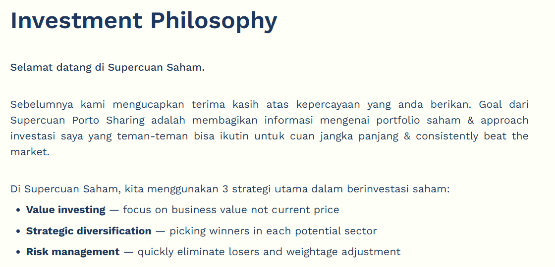 Investment Philopsophy Supercuan Saham